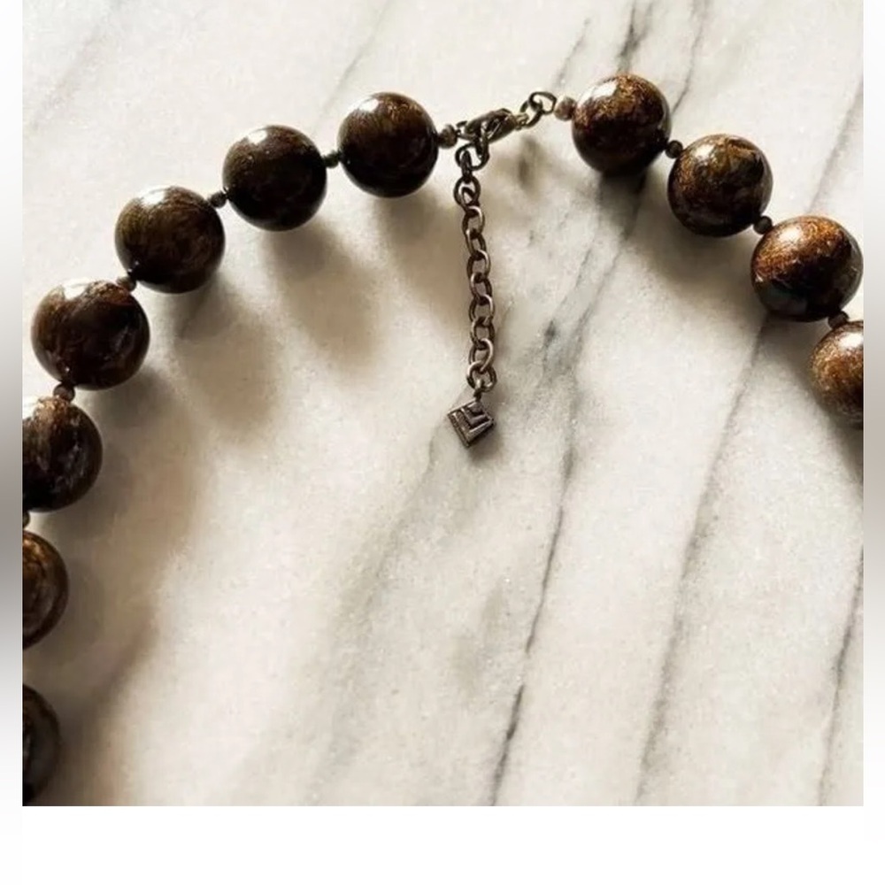 New Bronzite Beaded Brown Chunky Statement Neckla… - image 3